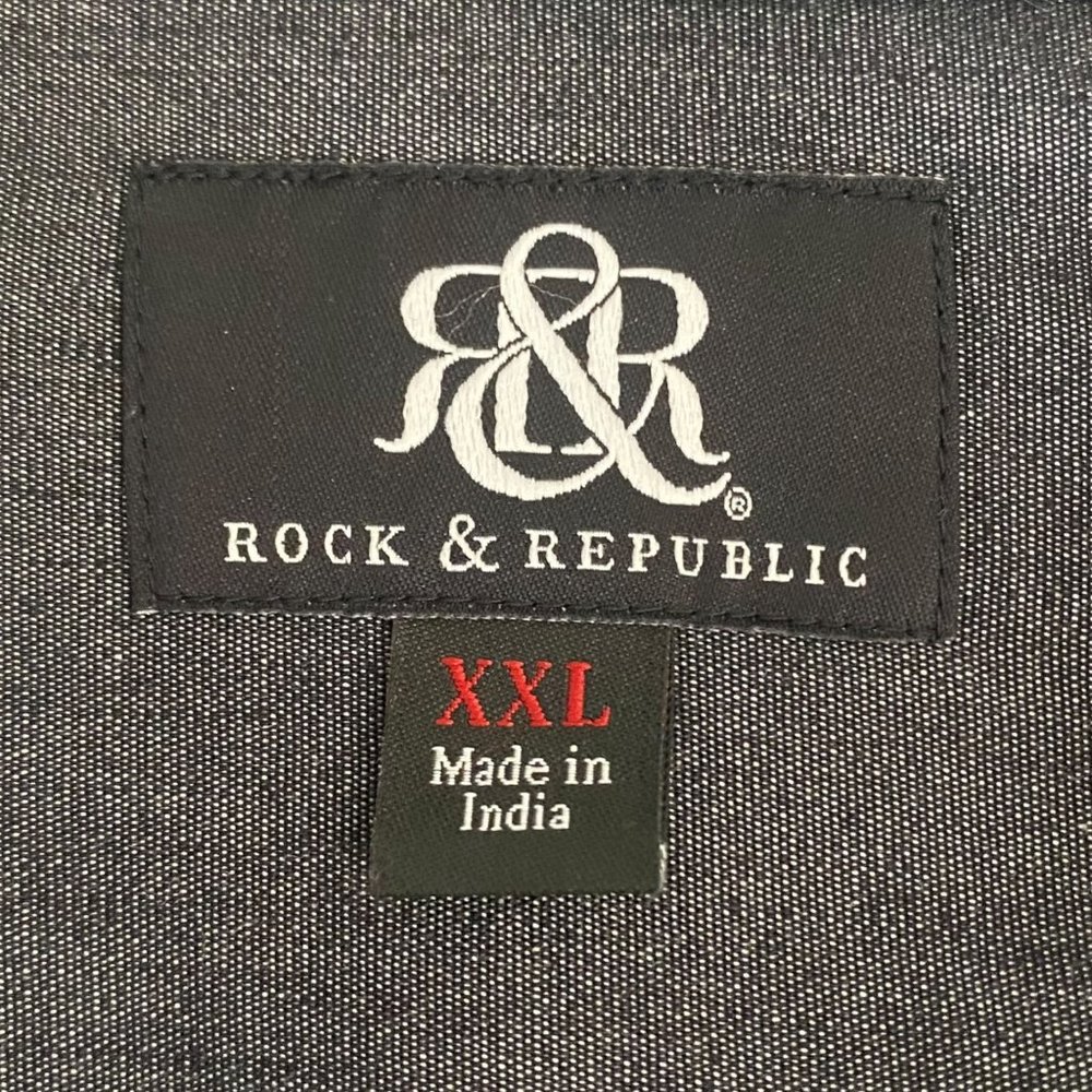 Rock & Republic Button-Up Shirt Mens XXL Dark Gray Denim Casual Long Sleeve - Picture 11 of 15